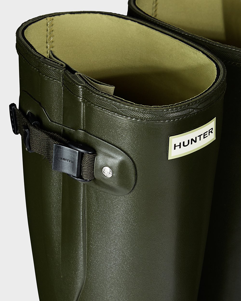 Men Hunter Norris Field Side Adjustable Neoprene Lined | Tall Rain Boots Dark Olive | NZ-14038-RCJG